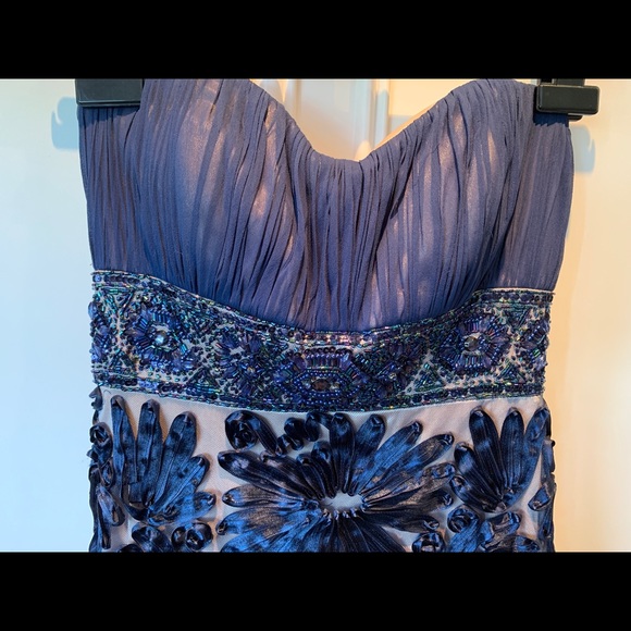 Long blue strapless gown with beading - Picture 2 of 5